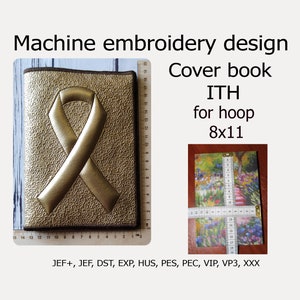 In the Hoop Cover for Book Cancer Awareness Ribbon Machine embroidery design ITH project for hoops 8x11  Embroidery designs