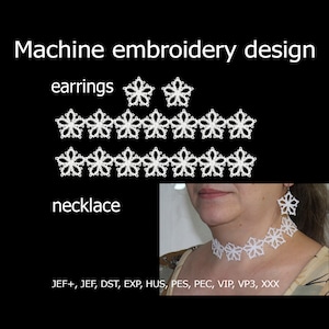 Necklace and Earrings FSL embroidery design Frivolite Freestanding lace embroidery files for hoop 4x4 5x7 6x10