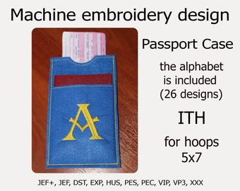 In the Hoop Passport Case Monogramm Stickmuster Buchstabe ITH Projekte für Hoop 5x7