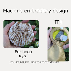 En el aro moneda cartera Seashell máquina bordado diseño monedero ITH pequeña cartera bordado diseño para aro 5x7