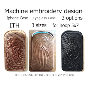 In the Hoop Phone case Embroidery design Eyeglass case set Lion Horse Wolf Embroidery file ITH project For Hoops 5x7