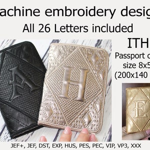 En el Aro Funda Pasaporte Diseños de bordado Monograma Letra trapunto Proyectos ITH para Aro 6x10