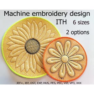 In the hoop coasters quilting Flower embroidery design Mug rug ITH Coffee mug Pot holders Machine Embroidery designs ITH project