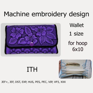 Monedero ITH proyecto para aro 6x10 In the Hoop Wallet bordado diseño ITH monedero, funda móvil, Clutch, bolsito