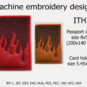 Custodia per passaporto e custodia per carte Nel telaio Ricamo a macchina Design Flame Trapunto ITH progetti per Hoops 5x7 6x10