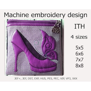 ITH Tasche Stickmaschine Schuh und Schmetterling In the Hoop Projekte 4 Größen 5x5 6x6 7x7 8x8