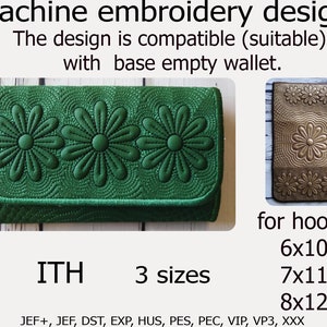 Na carteira Hoop com desenho de bordado de flores, bolsa ITH, capa de telefone, clutch, bolsinha. Projeto ITH para aro 6x10 7x11 8x12