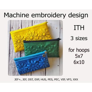 Sac à fermeture éclair In The Hoop Motif de broderie de fleurs Étui pour téléphone ITH Projets ITH pour cerceau 5 x 7 6 x 10