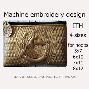 In The Hoop bag Horse and Horseshoe + Key Fob ITH Machine embroidery design Cosmetic bag ITH projects For Hoops 5x7 6x10 7x11 8x12