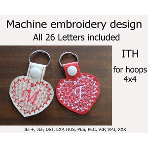 Embroidery design ITH Key Fob Heart 26 Letters In the hoop projects for hoop 4x4