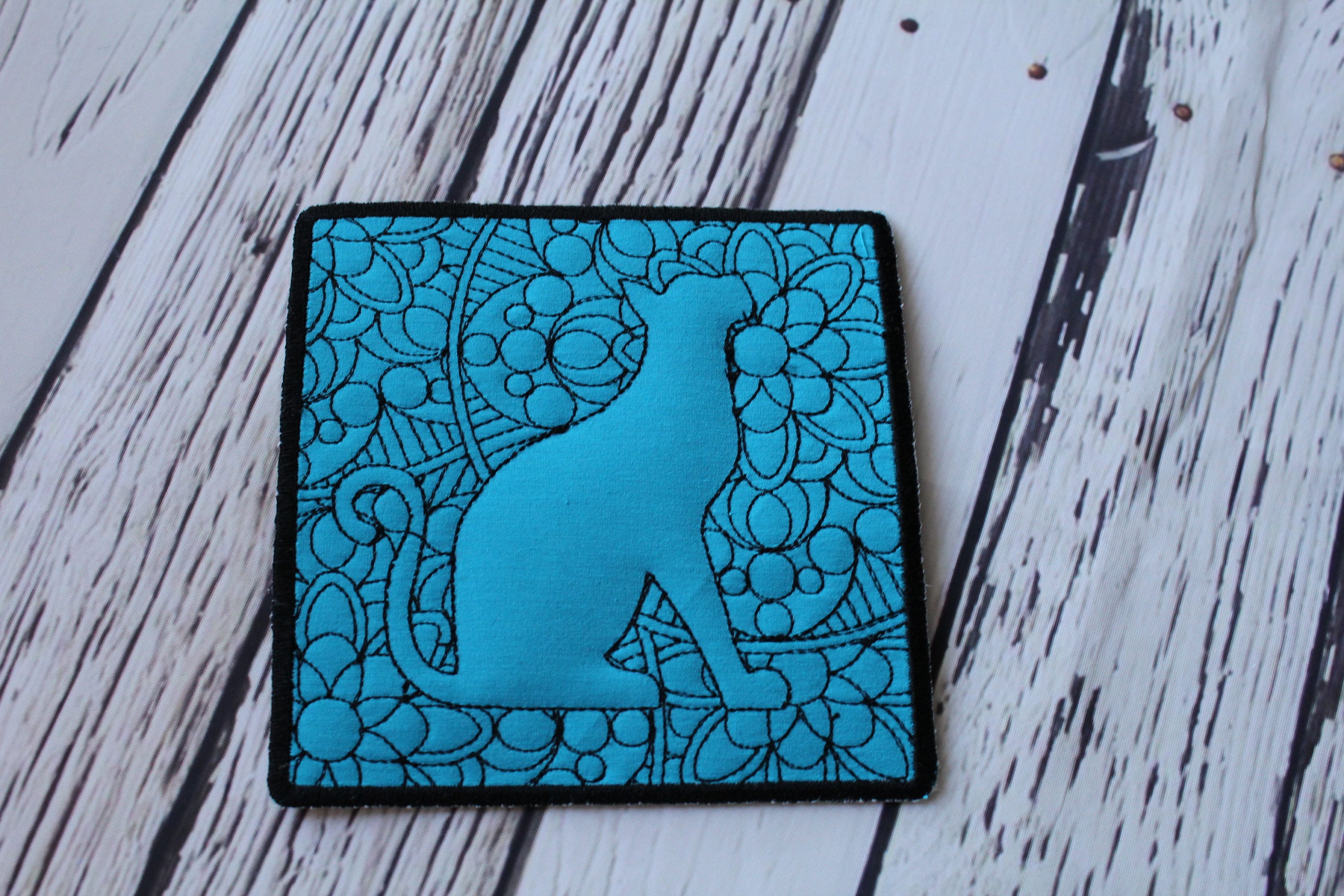 ITH Coasters Quilting Cat Mug Rug in the Hoop Embroidery Design Coffee ...