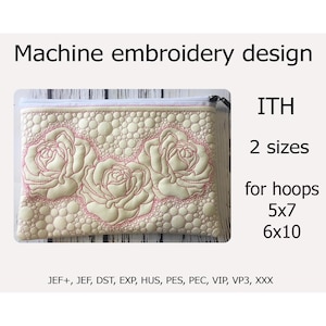 In The Hoop Reißverschlusstasche Rose Maschinenstickerei ITH Kosmetiktasche ITH Projekt For Creolen 13x18, 6x10