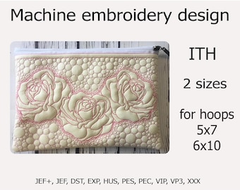 In The Hoop zipper bag Rose Machine embroidery designs ITH Cosmetic bag ITH project For Hoops 5x7 6x10