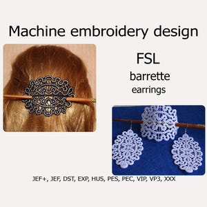 FSL embroidery design Barrette and Earrings Freestanding lace embroidery files for hoop 5x7