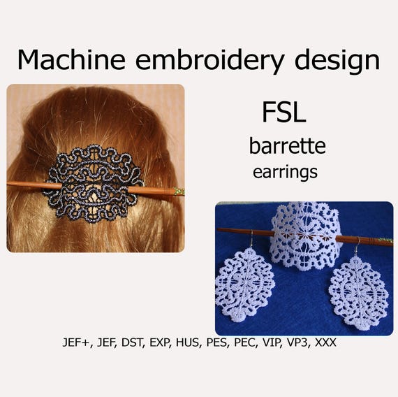 FSL embroidery design Barrette and Earrings Freestanding lace embroidery files for hoop 5x7