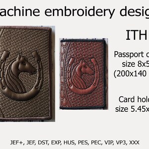 パスポートカバーとカードケース フープ内の機械刺繍デザイン 馬 蹄鉄 トラプント ITH プロジェクト フープ 5x7 6x10