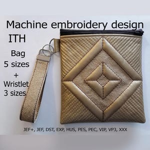 In the Hoop Zipper bag Machine embroidery design  ITH  Trapunto  project