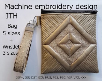 In the Hoop Zipper bag Machine embroidery design  ITH  Trapunto  project