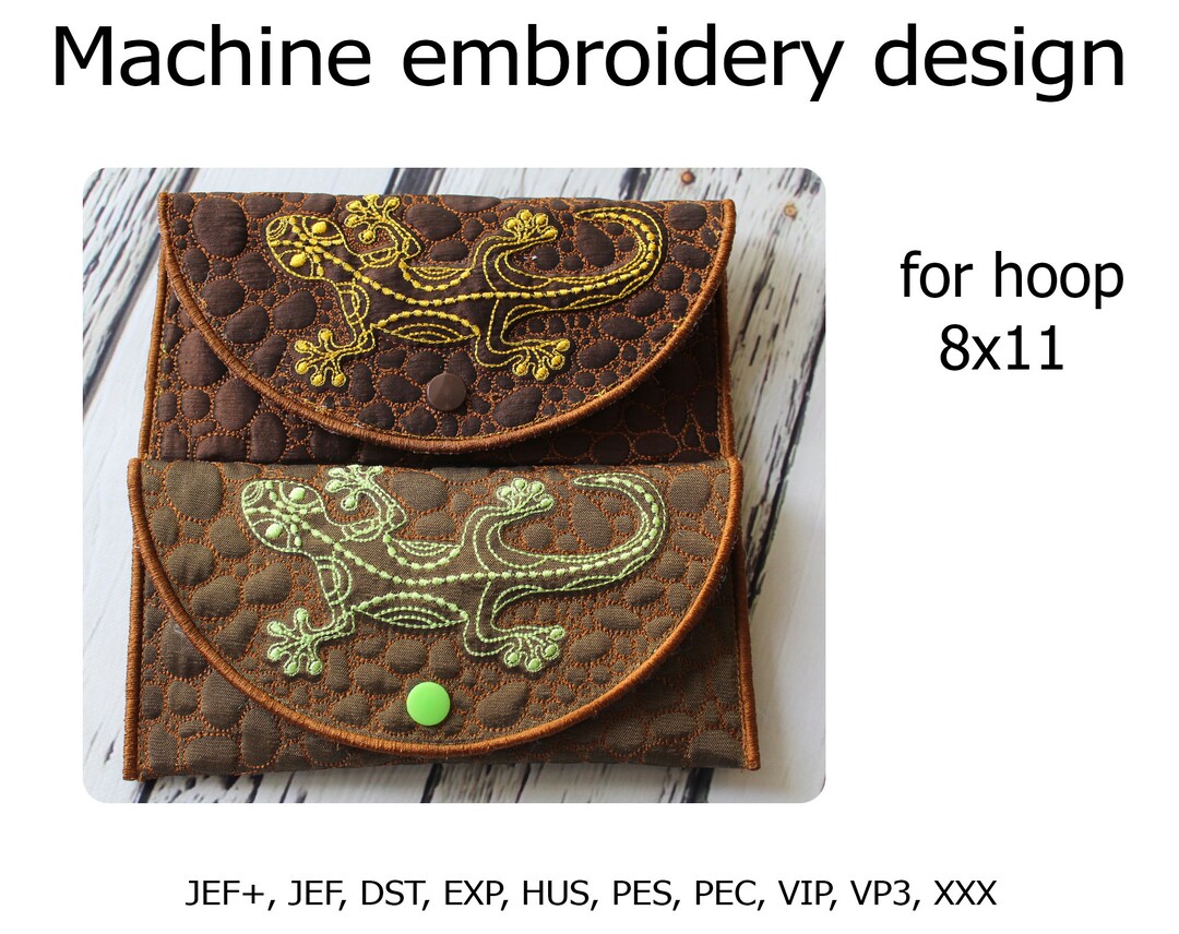 Machine Embroidery Design Eyeglass Case Phone Case Wallet in the Hoop Lizard Embroidery Design