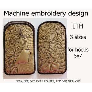 Phone case In the Hoop Girl and Flowers Embroidery design Eyeglass case Embroidery file ITH project For Hoops 5x7