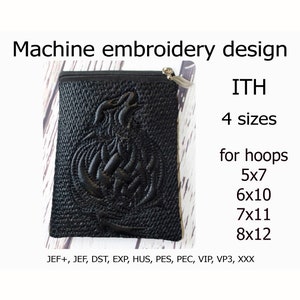 In The Hoop zip bag wolf embroidery design ITH project for  hoop 5x7 6x10 7x11 8x12