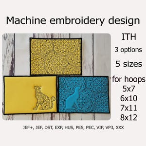 Kattenmok tapijt In de hoepel borduurontwerp ITH-onderzetters quilten Koffiemok Pannenlappen Machineborduurontwerpen ITH-projecten 5 maten