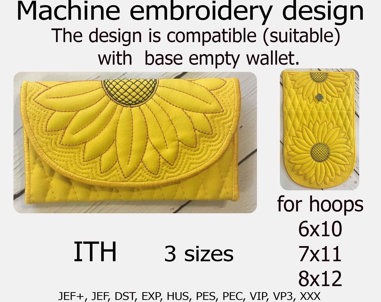 Wallet in the Hoop Sunflower Embroidery Design ITH Purse Etsy