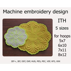 Mug rug In the hoop embroidery design ITH coasters quilting Flower Coffee mug Pot holders Machine Embroidery designs ITH project