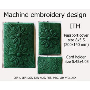 Funda de pasaporte y tarjetero Diseños de bordado en el aro Flores trapunto Proyectos ITH para aros 5x7 6x10