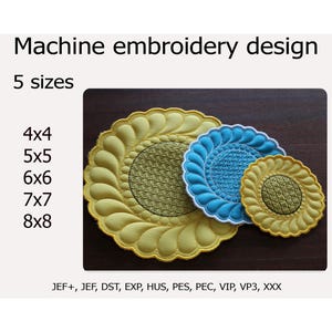 Tapete para taza con flores Diseño de bordado en bastidor Posavasos ITH Acolchado Agarraderas Proyecto ITH Para bastidores 4x4 5x7 6x10 7x11 8x12