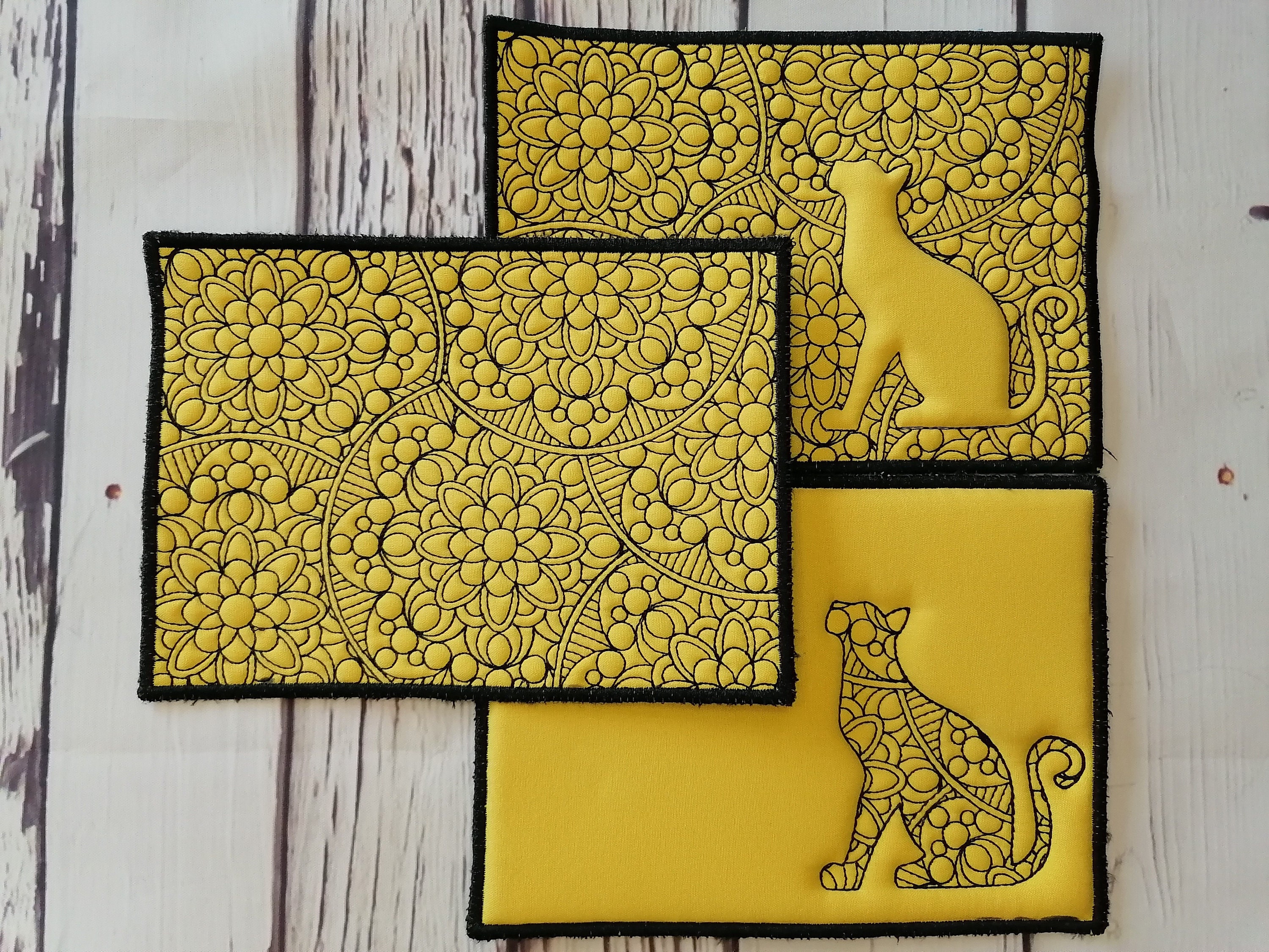 Cat Mug Rug in the Hoop Embroidery Design ITH Coasters Quilting Coffee ...