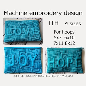 In the Hoop Bag Stickmaschine Stickmuster Set Love Joy Hope 4 Größen für Stickrahmen 5x7 6x10 7x11 8x12