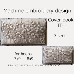 Broderidesign med blomma i båge: Trapunto-dagboksomslag (nedladdning direkt)