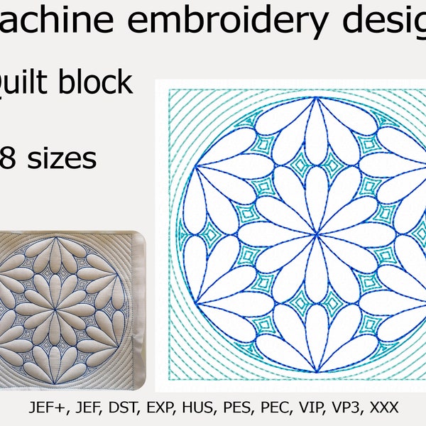 Motif de broderie Bloc de quilt Trapunto Fichiers de broderie machine 8 tailles