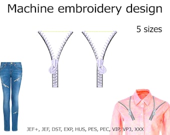 Machine embroidery designs Zipper Embroidery designs Zip decor applique Embroidery File