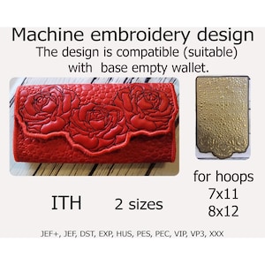 Diseño de bordado de rosa para cartera, funda de teléfono, bolso de mano o bolso pequeño. Proyecto ITH para bastidores de 18x28 cm y 20x30 cm.