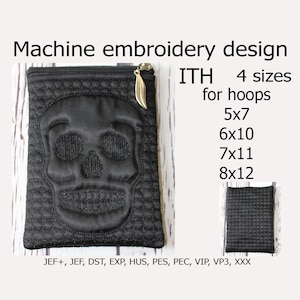 In the Hoop bag machine embroidery design Skull ITH projects for hoop 5x7 6x10 7x11 8x12
