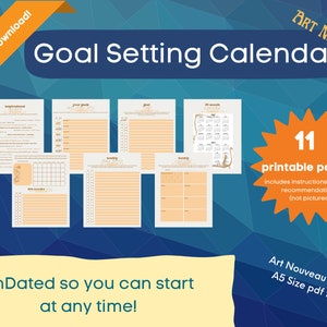 Art Nouveau Goal Setting Calendar - UnDated - Start Anytime! A5 Size
