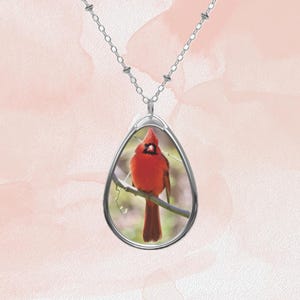 Red Cardinal Bird Pendant Necklace | Bird Lover Jewelry Gift | Animal Teardrop Necklace | Bird Gift Daughter | Red Cardinal Christmas Gift