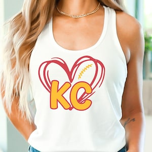 KC Tank Top Women, Kansas City Football Fan Vneck Tee, KC Heart Football T-shirt, KC Heart Tank Top, Kansas City Football Shirt for Women