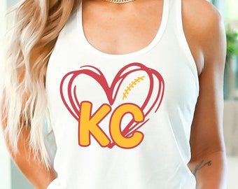 KC Tank Top Women, Kansas City Football Fan Vneck Tee, KC Heart Football T-shirt, KC Heart Tank Top, Kansas City Football Shirt for Women