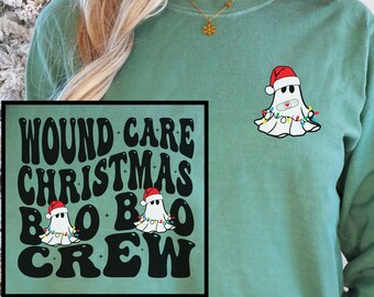 Wound Care Nurse Shirt Christmas, Wound Care Boo Boo Crew Comfort Colors Long Sleeve Christmas Tee, Wound Care Crew Holiday Apparel