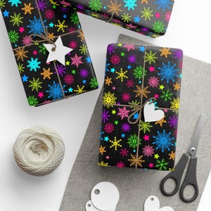 Neon Snowflake Black Christmas Wrapping Paper