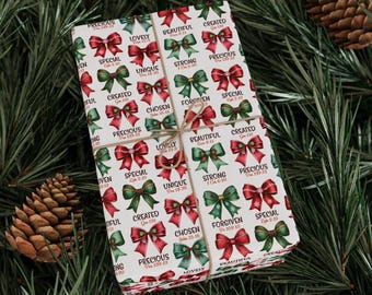 Bible Verse Bow Christmas Wrapping Paper Roll, Religious Christmas Gift Wrap