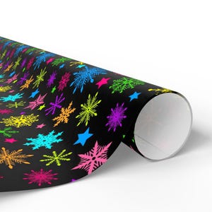 Neon Snowflake Black Christmas Wrapping Paper