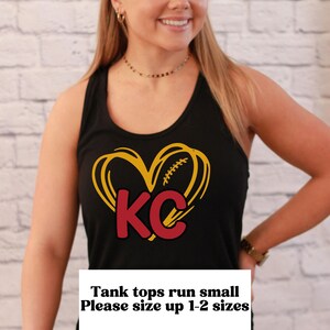 KC Tank Top Women, Kansas City Football Fan Vneck Tee, KC Heart Football T-shirt, KC Heart Tank Top, Kansas City Football Shirt for Women