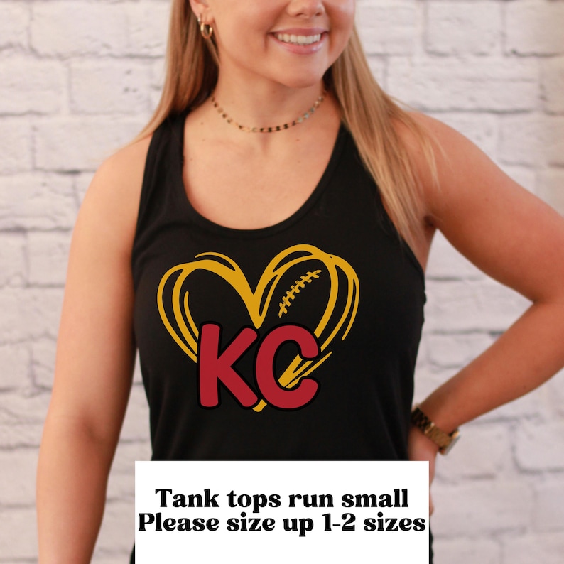 KC Tank Top Women, Kansas City Football Fan Vneck Tee, KC Heart Football T-shirt, KC Heart Tank Top, Kansas City Football Shirt for Women