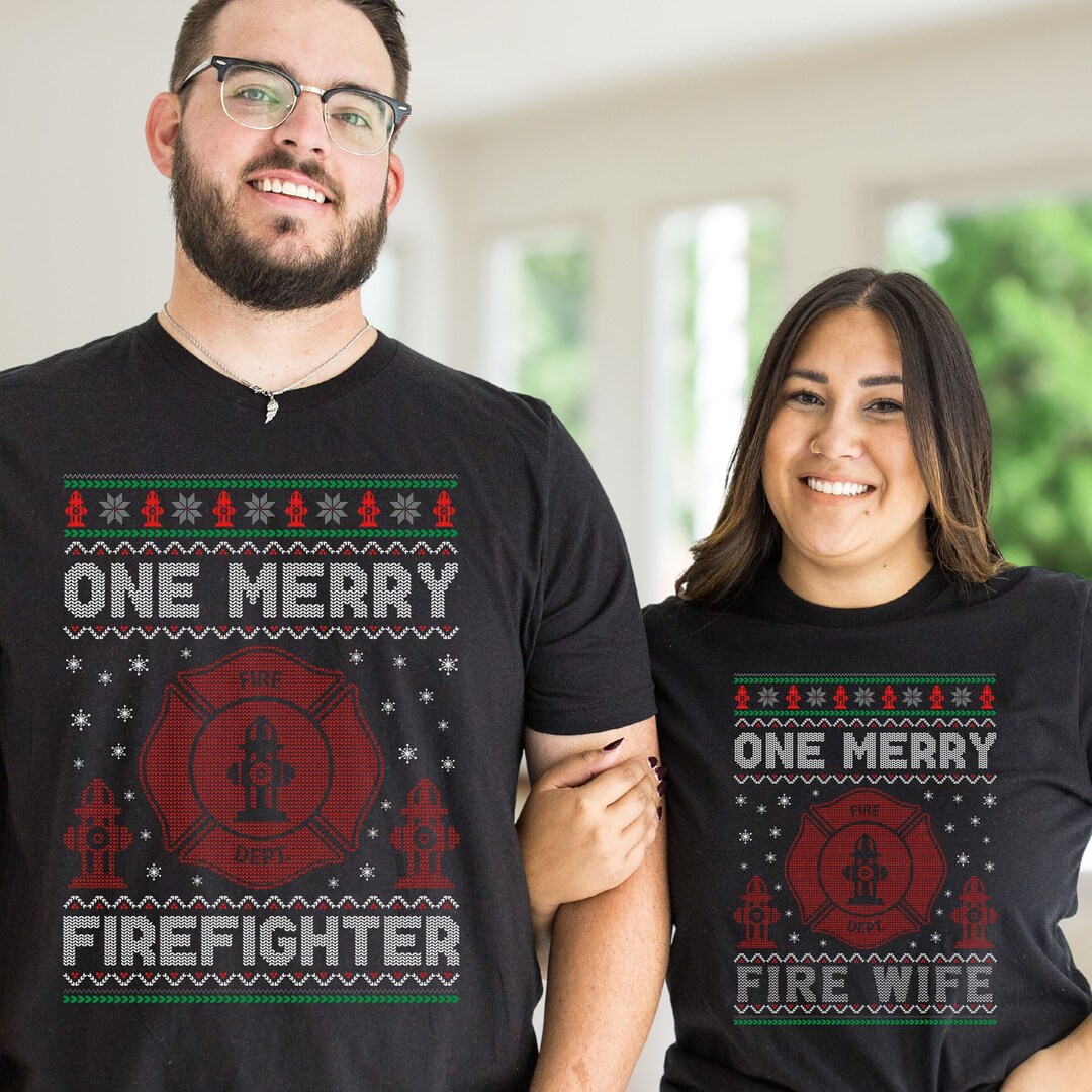 Christmas Firefighter Couple Shirts, Fireman Matching Family ...