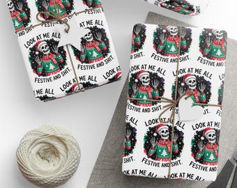 Sarcastic Skeleton Christmas Wrapping Paper, Festive Skeleton Gift Wrap
