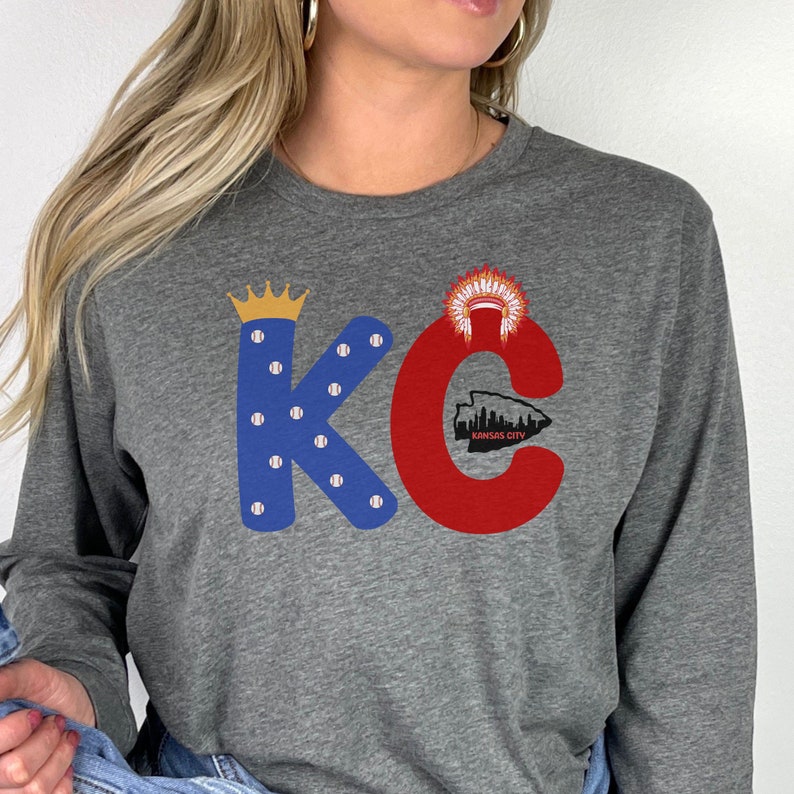 KC Football Shirt Women, Kansas City Baseball Fan Crewneck, KC Heart Football Long Sleeve, Football Fan Hoodie, KC Baseball Vneck for Women